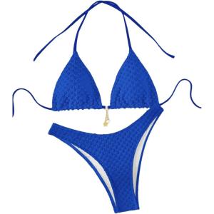 imageSHENHE Womens Triangle High Cut Bikini Tie Back 2 Piece Halter Swimsuits Bathing SuitRoyal Blue