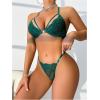 imageSHENHE Womens 2 Piece Lace Lingerie Front Closure Halter Backless Bra and Panty SetDark Green