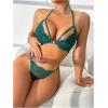imageSHENHE Womens 2 Piece Lace Lingerie Front Closure Halter Backless Bra and Panty SetDark Green