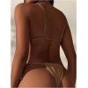 imageSHENHE Womens Sexy String Bikini Set Triangle Brailian Thong Swimsuit Textured 2 Piece Swim SetBrown