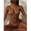 imageSHENHE Womens Sexy String Bikini Set Triangle Brailian Thong Swimsuit Textured 2 Piece Swim SetBrown