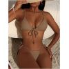 imageSHENHE Womens Sexy String Bikini Set Triangle Brailian Thong Swimsuit Textured 2 Piece Swim SetBrown
