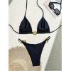 imageSHENHE Womens Thong Bikini Set Halter 2 Piece Swimsuit Triangle Metal Ring Bathing SuitsBlack