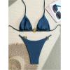 imageSHENHE Womens Thong Bikini Set Halter 2 Piece Swimsuit Triangle Metal Ring Bathing SuitsDeep Blue
