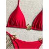 imageSHENHE Womens Thong Bikini Set Halter 2 Piece Swimsuit Triangle Metal Ring Bathing SuitsRed