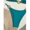 imageSHENHE Womens Thong Bikini Set Halter 2 Piece Swimsuit Triangle Metal Ring Bathing SuitsTeal Blue