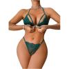 imageSHENHE Womens 2 Piece Lace Lingerie Front Closure Halter Backless Bra and Panty SetDark Green
