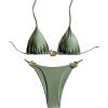 imageSHENHE Womens Thong Bikini Set Halter 2 Piece Swimsuit Triangle Metal Ring Bathing SuitsArmy Green