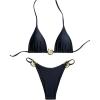 imageSHENHE Womens Thong Bikini Set Halter 2 Piece Swimsuit Triangle Metal Ring Bathing SuitsBlack