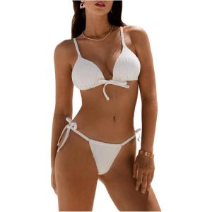 imageSHENHE Womens Sexy String Bikini Set Triangle Brailian Thong Swimsuit Textured 2 Piece Swim SetBeige