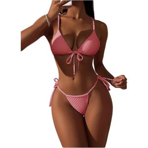 imageSHENHE Womens Sexy String Bikini Set Triangle Brailian Thong Swimsuit Textured 2 Piece Swim SetDusty Pink