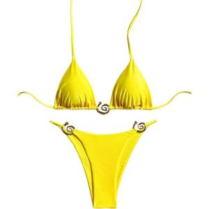 imageSHENHE Womens Thong Bikini Set Halter 2 Piece Swimsuit Triangle Metal Ring Bathing SuitsYellow