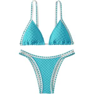 imageSHENHE Womens Triangle Bikini 2 Piece Swimsuit Tie Back High Cut Sexy Bathing SuitBlue
