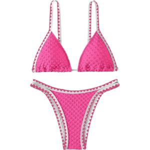 imageSHENHE Womens Triangle Bikini 2 Piece Swimsuit Tie Back High Cut Sexy Bathing SuitHot Pink