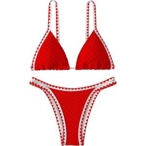 imageSHENHE Womens Triangle Bikini 2 Piece Swimsuit Tie Back High Cut Sexy Bathing SuitRed