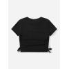 imageSHENHE Girls Mushroom Print Short Sleev Crop Tops Ruched Drawstring Tee T ShirtsBlack