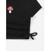 imageSHENHE Girls Mushroom Print Short Sleev Crop Tops Ruched Drawstring Tee T ShirtsBlack