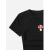 imageSHENHE Girls Mushroom Print Short Sleev Crop Tops Ruched Drawstring Tee T ShirtsBlack
