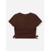 imageSHENHE Girls Mushroom Print Short Sleev Crop Tops Ruched Drawstring Tee T ShirtsChocolate Brown