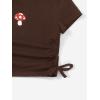 imageSHENHE Girls Mushroom Print Short Sleev Crop Tops Ruched Drawstring Tee T ShirtsChocolate Brown
