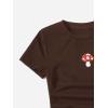 imageSHENHE Girls Mushroom Print Short Sleev Crop Tops Ruched Drawstring Tee T ShirtsChocolate Brown