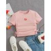 imageSHENHE Girls Mushroom Print Short Sleev Crop Tops Ruched Drawstring Tee T ShirtsLight Pink