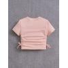 imageSHENHE Girls Mushroom Print Short Sleev Crop Tops Ruched Drawstring Tee T ShirtsLight Pink
