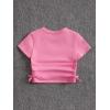 imageSHENHE Girls Mushroom Print Short Sleev Crop Tops Ruched Drawstring Tee T ShirtsPink