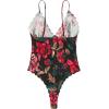 imageSHENHE Womens Floral V Neck Sleeveless Spaghetti Strap Scallop Trim Cami Bodysuit TopsBlack