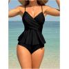imageSHENHE Womens Ruffled Tankinni Swimsuit Tummy Control High Waisted Peplum Bathing SuitsBlack