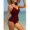 imageSHENHE Womens Ruffled Tankinni Swimsuit Tummy Control High Waisted Peplum Bathing SuitsBurgundy