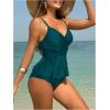 imageSHENHE Womens Ruffled Tankinni Swimsuit Tummy Control High Waisted Peplum Bathing SuitsDark Green