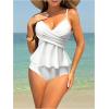 imageSHENHE Womens Ruffled Tankinni Swimsuit Tummy Control High Waisted Peplum Bathing SuitsWhite