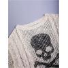 imageSHENHE Womens Skull Print Hollow Out Loose Knit Goth Grunge Off Shoulder Sheer SweaterBeige