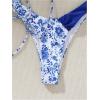 imageSHENHE Womens Strapless 2 Piece Swimsuits Floral Colorblock Lace Up Bandeau Bikini SetBlue and White