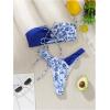 imageSHENHE Womens Strapless 2 Piece Swimsuits Floral Colorblock Lace Up Bandeau Bikini SetBlue and White
