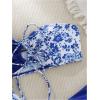 imageSHENHE Womens Strapless 2 Piece Swimsuits Floral Colorblock Lace Up Bandeau Bikini SetBlue and White