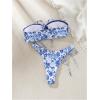 imageSHENHE Womens Strapless 2 Piece Swimsuits Floral Colorblock Lace Up Bandeau Bikini SetBlue and White