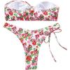 imageSHENHE Womens Strapless 2 Piece Swimsuits Floral Colorblock Lace Up Bandeau Bikini SetPink