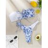 imageSHENHE Womens Strapless 2 Piece Swimsuits Floral Colorblock Lace Up Bandeau Bikini SetWhite and Blue