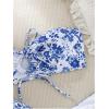 imageSHENHE Womens Strapless 2 Piece Swimsuits Floral Colorblock Lace Up Bandeau Bikini SetWhite and Blue