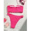 imageSHENHE Womens Strapless Bandeau Swimsuit Textured Frilled High Cut 2 Piece Bikini SetHot Pink