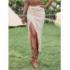 imageSHENHE Womens Twist Front High Slit Fringe Skirt Asymmetrical Tassel Boho Midi SkirtApricot