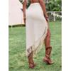 imageSHENHE Womens Twist Front High Slit Fringe Skirt Asymmetrical Tassel Boho Midi SkirtApricot
