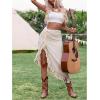 imageSHENHE Womens Twist Front High Slit Fringe Skirt Asymmetrical Tassel Boho Midi SkirtApricot