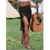 imageSHENHE Womens Twist Front High Slit Fringe Skirt Asymmetrical Tassel Boho Midi SkirtBlack