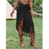 imageSHENHE Womens Twist Front High Slit Fringe Skirt Asymmetrical Tassel Boho Midi SkirtBlack