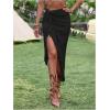 imageSHENHE Womens Twist Front High Slit Fringe Skirt Asymmetrical Tassel Boho Midi SkirtBlack