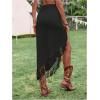 imageSHENHE Womens Twist Front High Slit Fringe Skirt Asymmetrical Tassel Boho Midi SkirtBlack