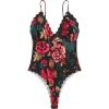 imageSHENHE Womens Floral V Neck Sleeveless Spaghetti Strap Scallop Trim Cami Bodysuit TopsBlack